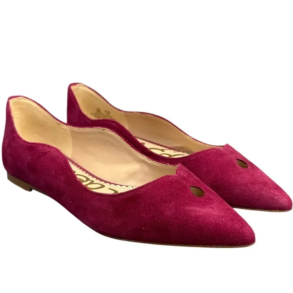 Sam Edelman Magenta Suede pointed toe scalloped top Ballet Flat Women 6